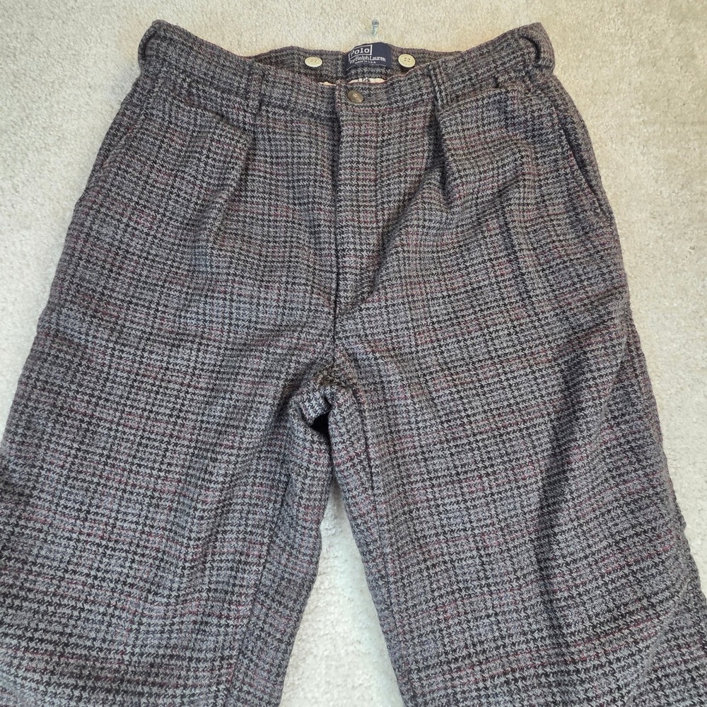 Vtg Polo Ralph Lauren Wool Glen Plaid Pleated Trousers USA Gray 34x36 (34x31)
